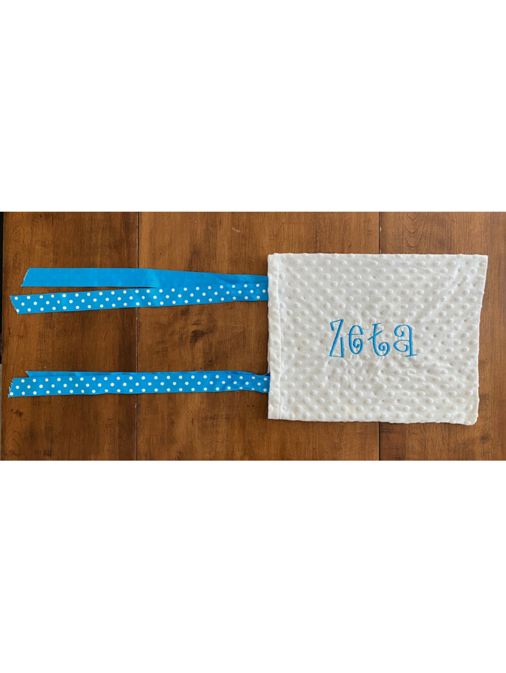 ZETA TAU ALPHA SORORITY PILLOWCASE Textured RIBBONS White POLKA DOT Embroidered